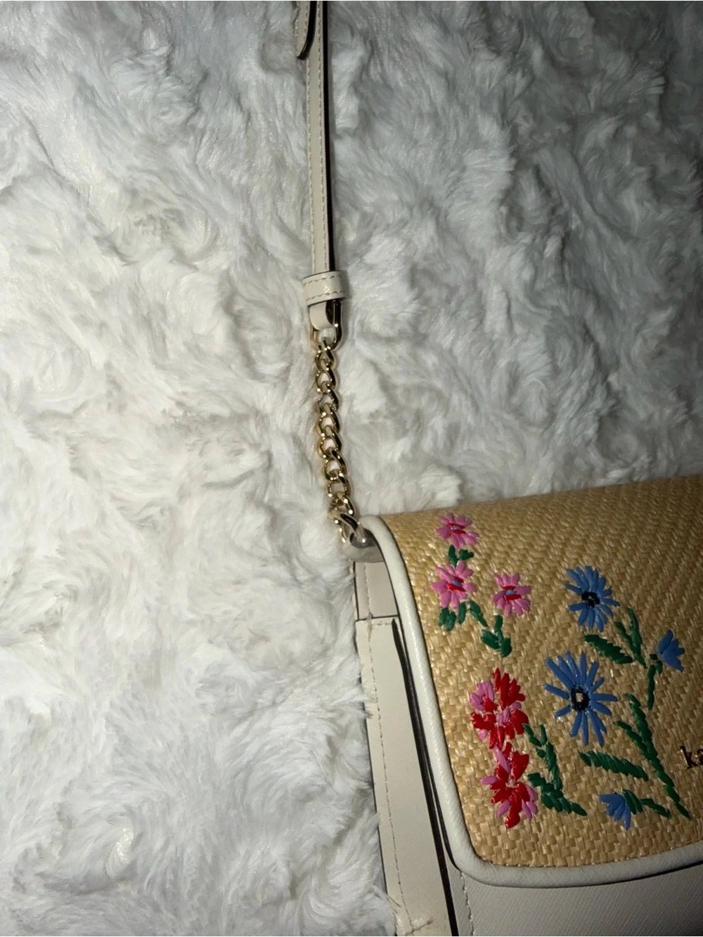 Kate Spade New York Staci Floral Straw Small Flap Crossbody in Garden Bouquet
